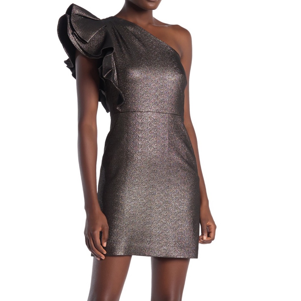 Veronica Beard Ensley Metallic One Shoulder Dress